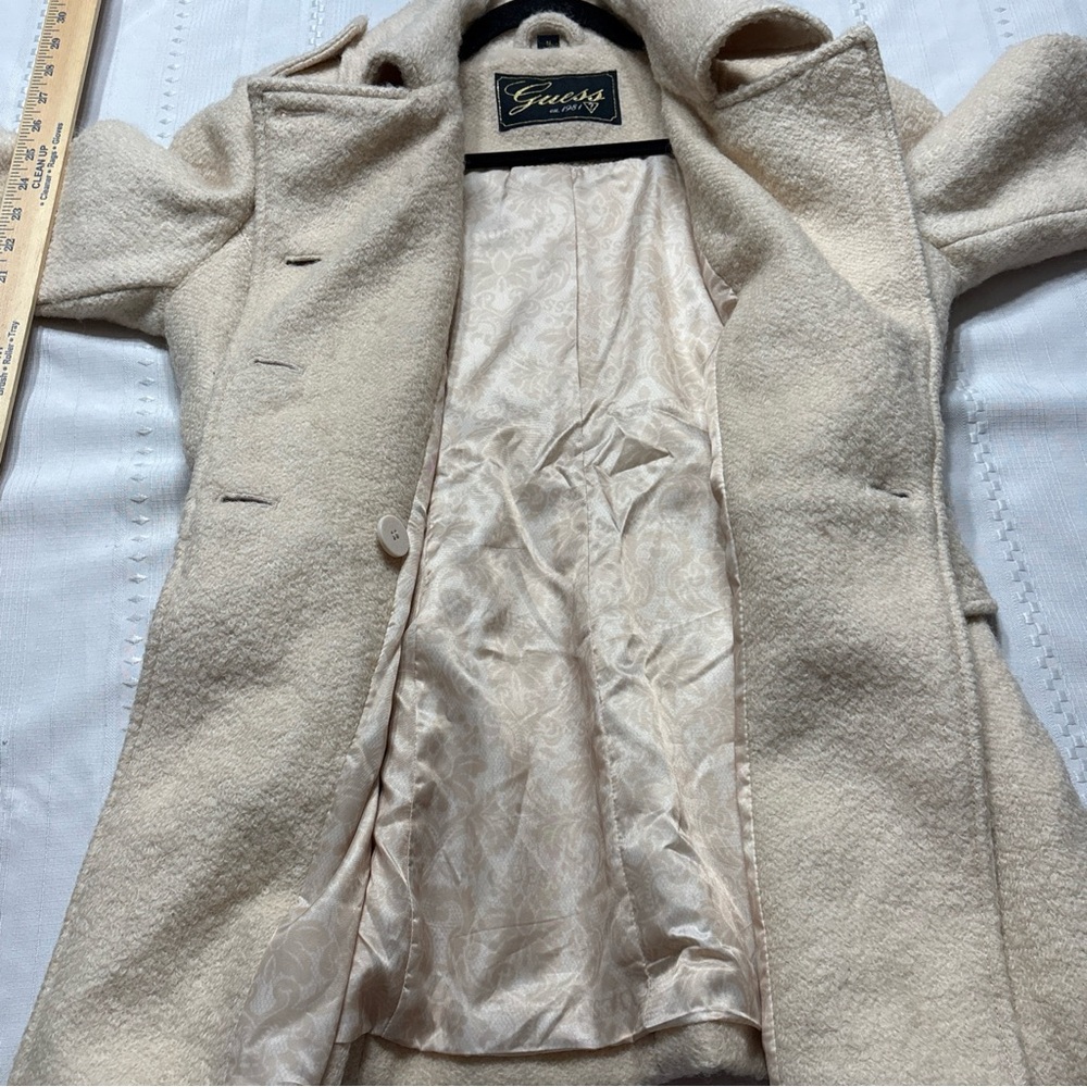 GUESS Womens Beige Wool Blend Double Breasted Button-Up Lined  Coat- Size Medium - Picture 8 of 11